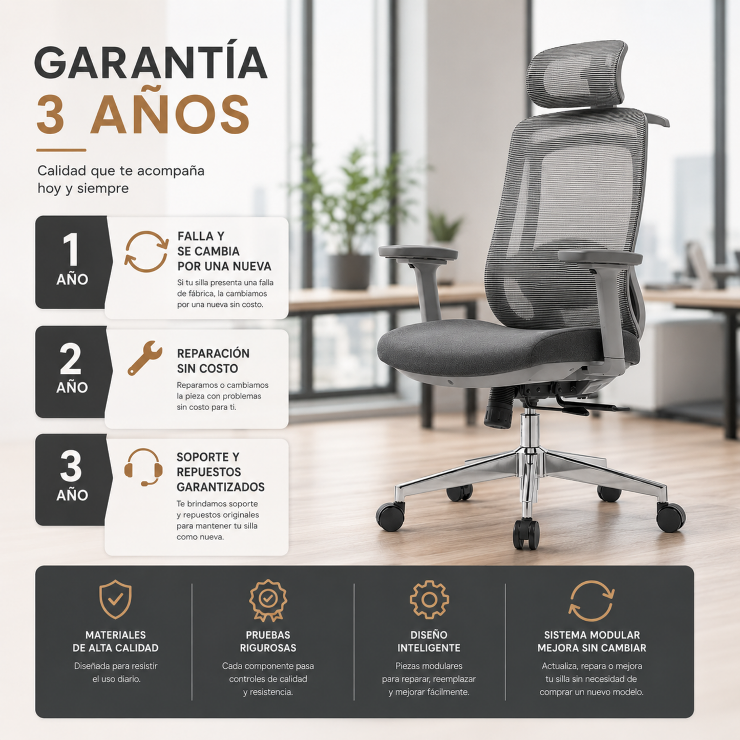 Silla de Escritorio Ergonómica Premium - Valtora - Icon Terra Plus Gris