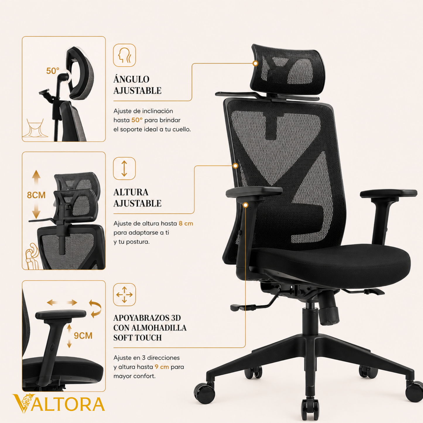 Silla de Escritorio Ergonómica Premium - Valtora - Mike Ignis