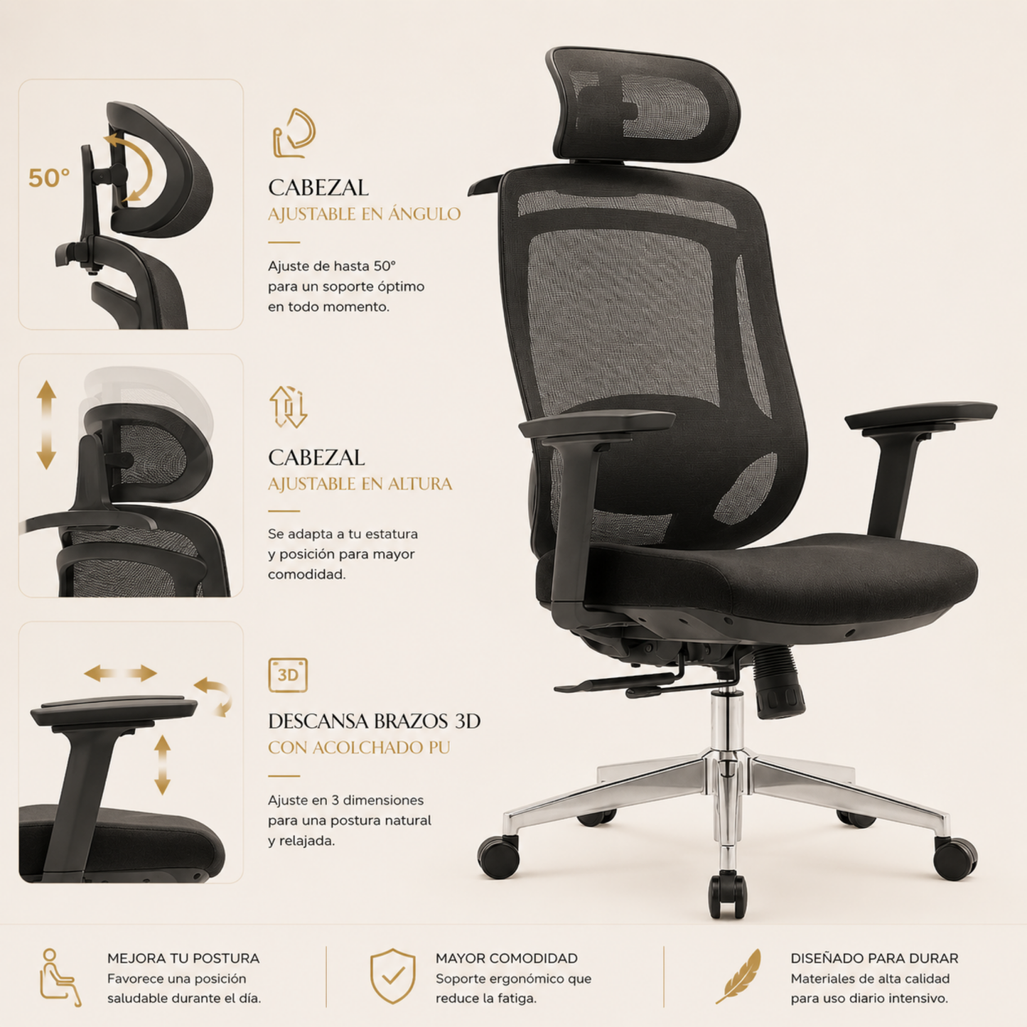 Silla de Escritorio Ergonomica Premium - Valtora - Icon Terra Plus