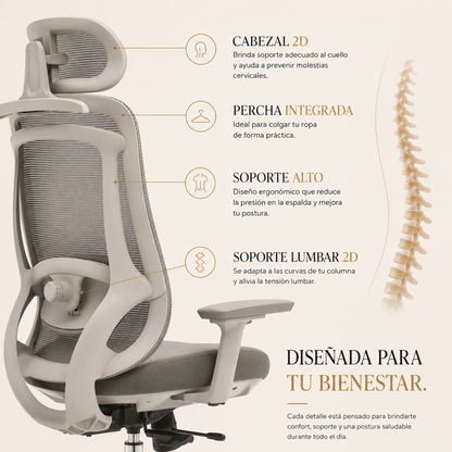 Silla de Escritorio Ergonómica Premium - Valtora - Icon Terra Plus Gris