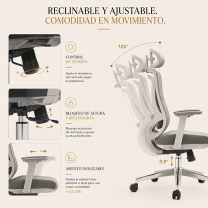 Silla de Escritorio Ergonómica Premium - Valtora - Icon Terra Plus Gris