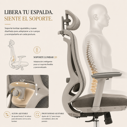 Silla de Escritorio Ergonómica Premium - Valtora - Icon Terra Plus Gris