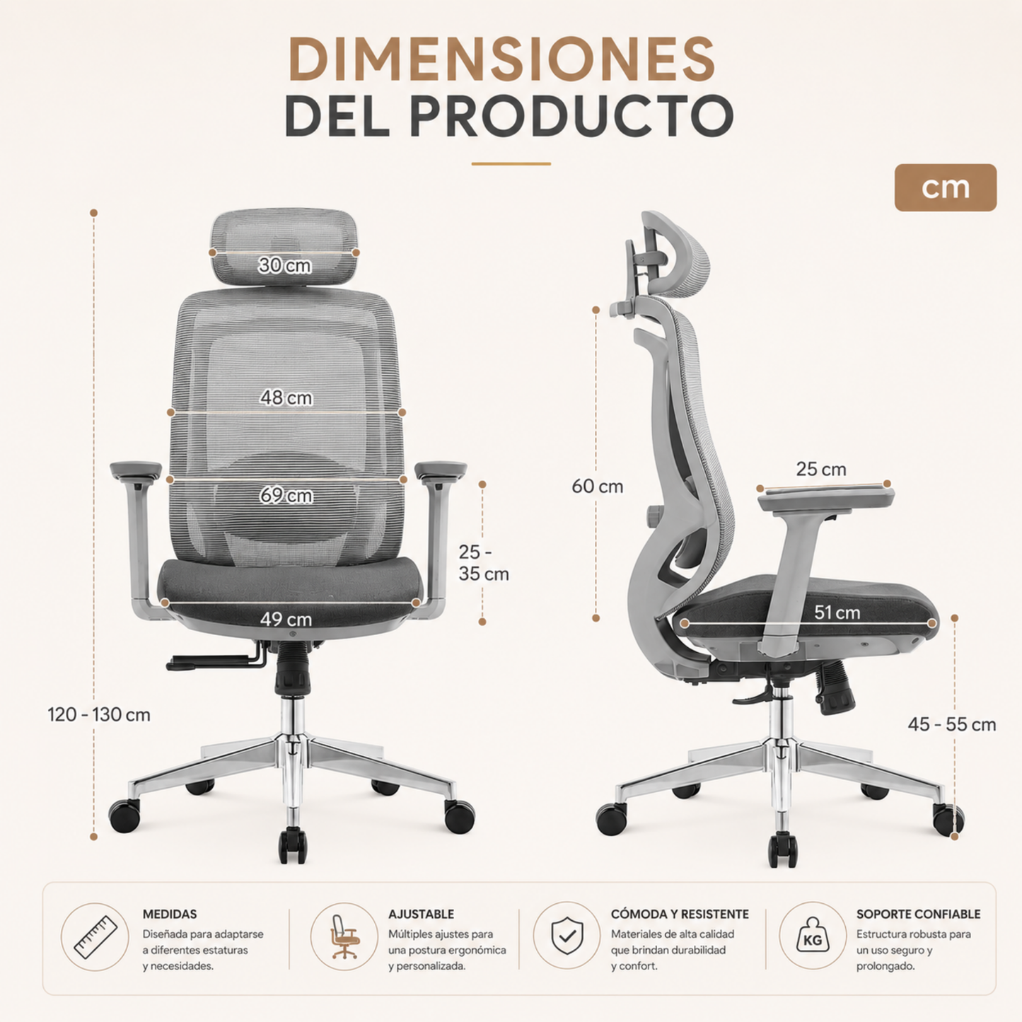 Silla de Escritorio Ergonómica Premium - Valtora - Icon Terra Plus Gris