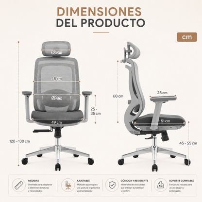 Silla de Escritorio Ergonómica Premium - Valtora - Icon Terra Plus Gris