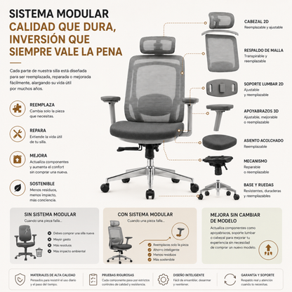 Silla de Escritorio Ergonómica Premium - Valtora - Icon Terra Plus Gris