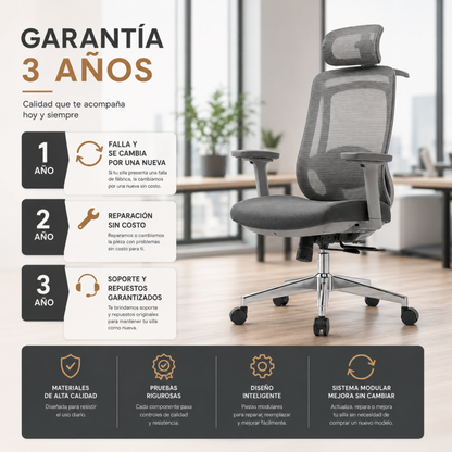 Silla de Escritorio Ergonómica Premium - Valtora - Icon Terra Plus Gris