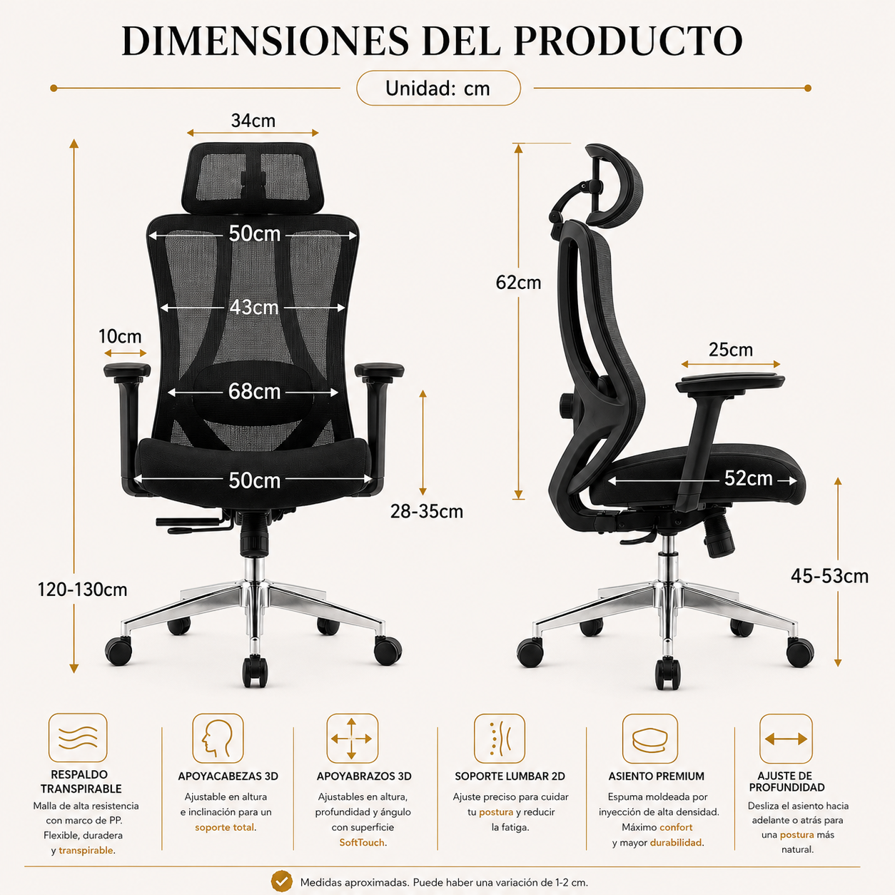 Silla de Escritorio Ergonómica Profesional - Valtora - Tiya Aqua